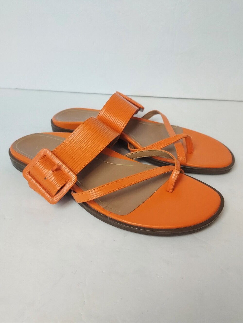 VIONIC Julep Slide Sandal Strappy Buckle Detail Flat Summer Shoes Orange Size 9